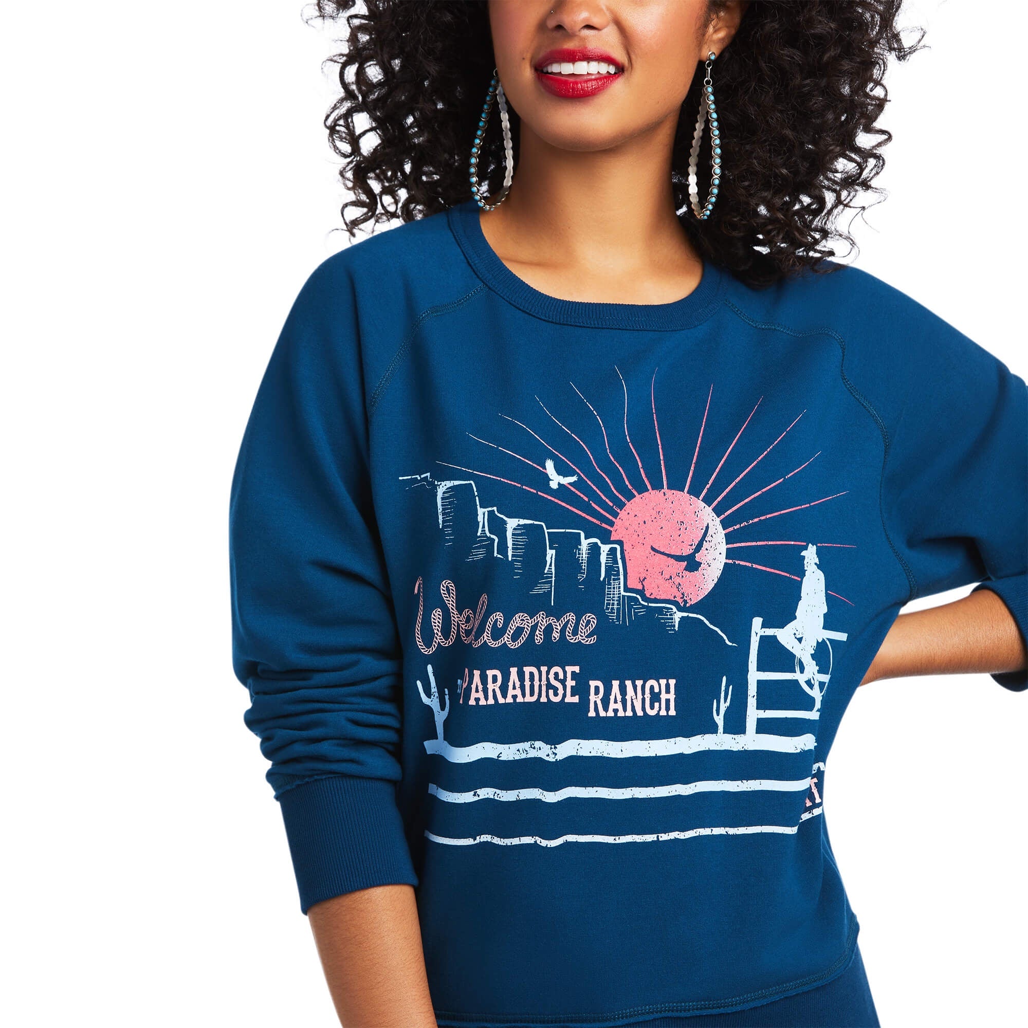 Womens Ariat Paradise Ranch Blue Nights Crew Sweater (6761800826957)