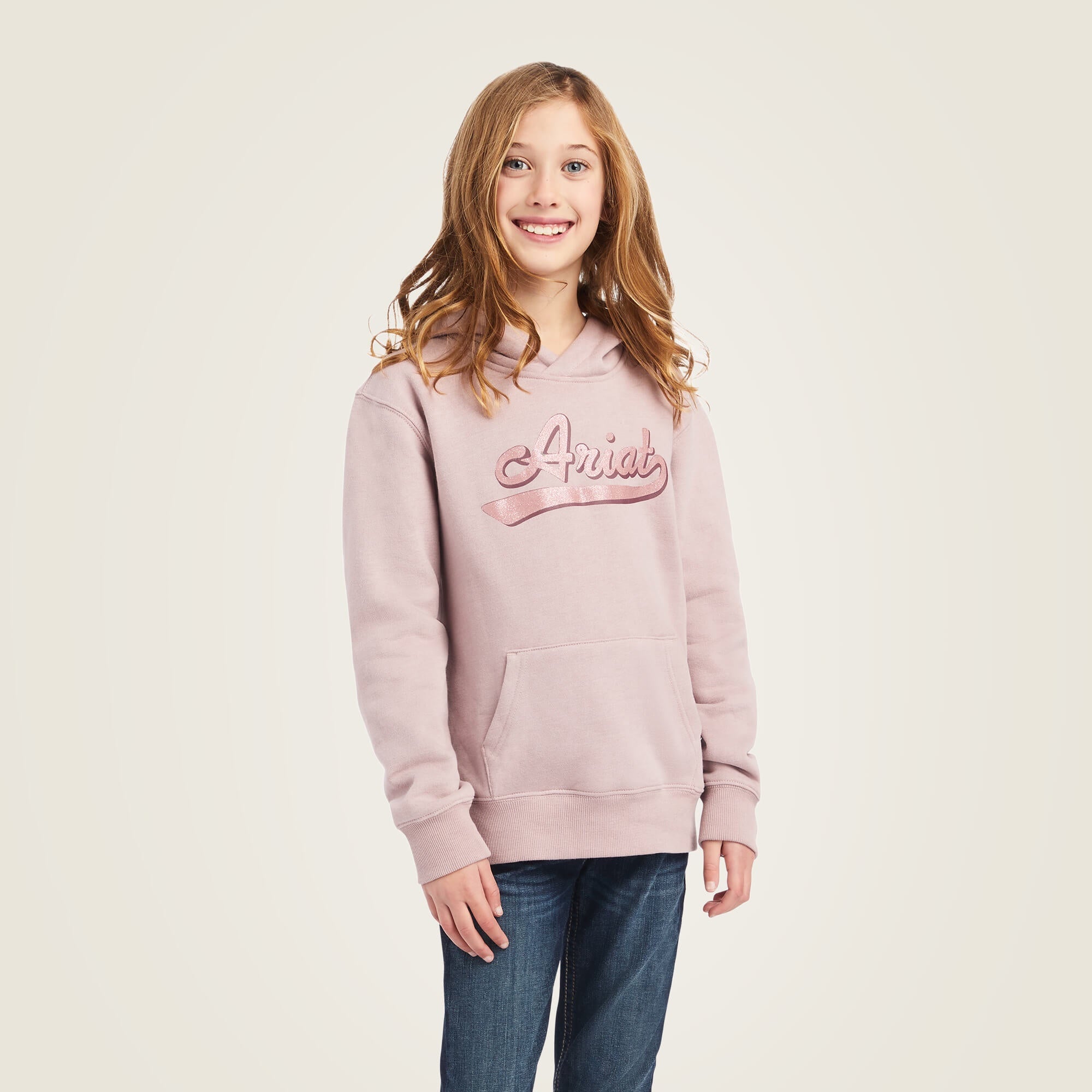 Girls Ariat REAL Glitter Logo Hoodie - Nostalgia Rose Heather (6875771568205)