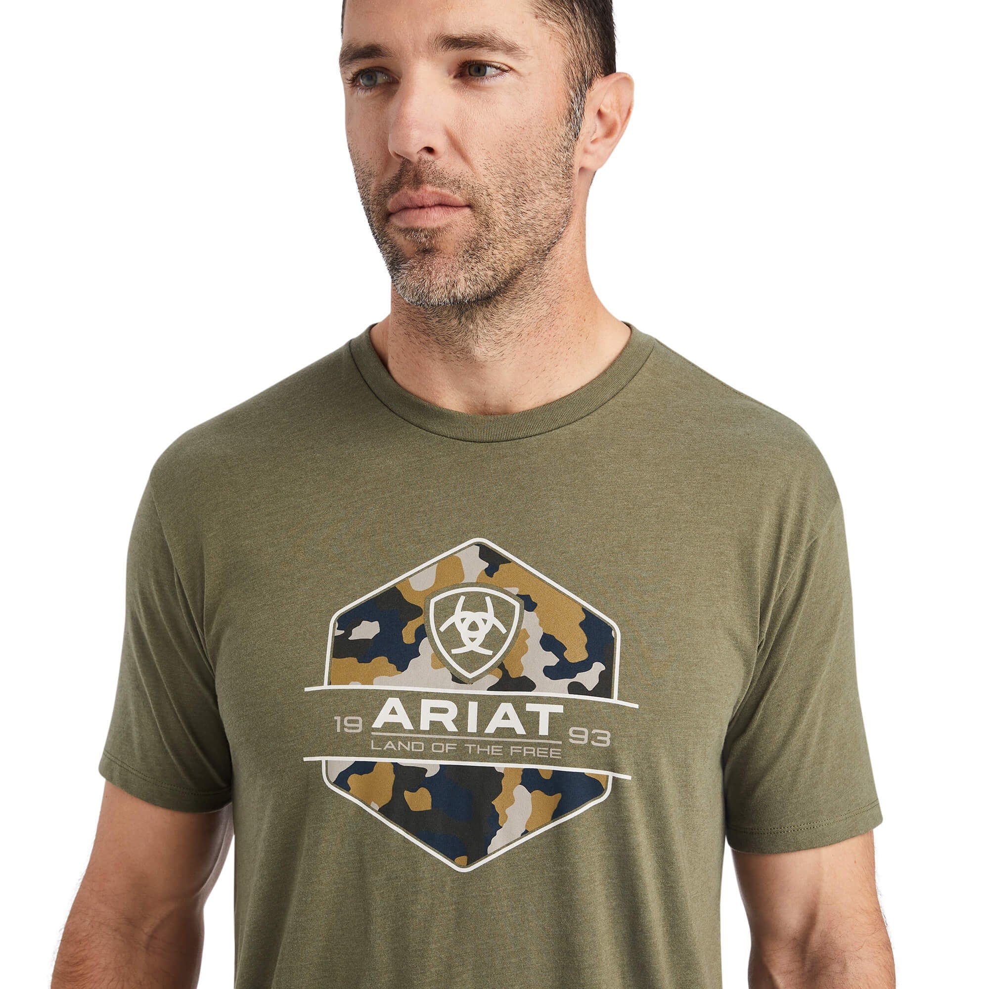 Mens Ariat Camo Badge Tee Tshirt - Military Heather (6875461320781)