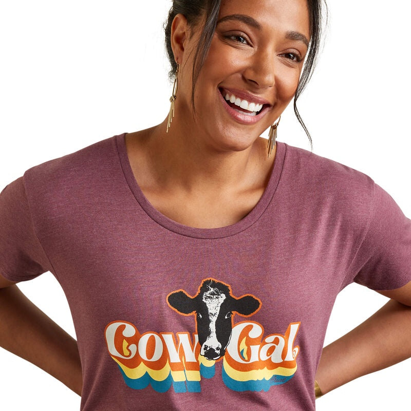 Womens Ariat Cow Gal Tee Tshirt - Burgundy Heather (6875427438669)