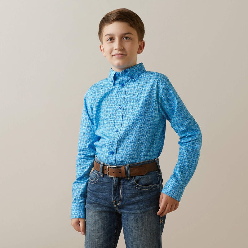 Boys Ariat Lake Classic LS Shirt - Blue Grotto (6913475379277)