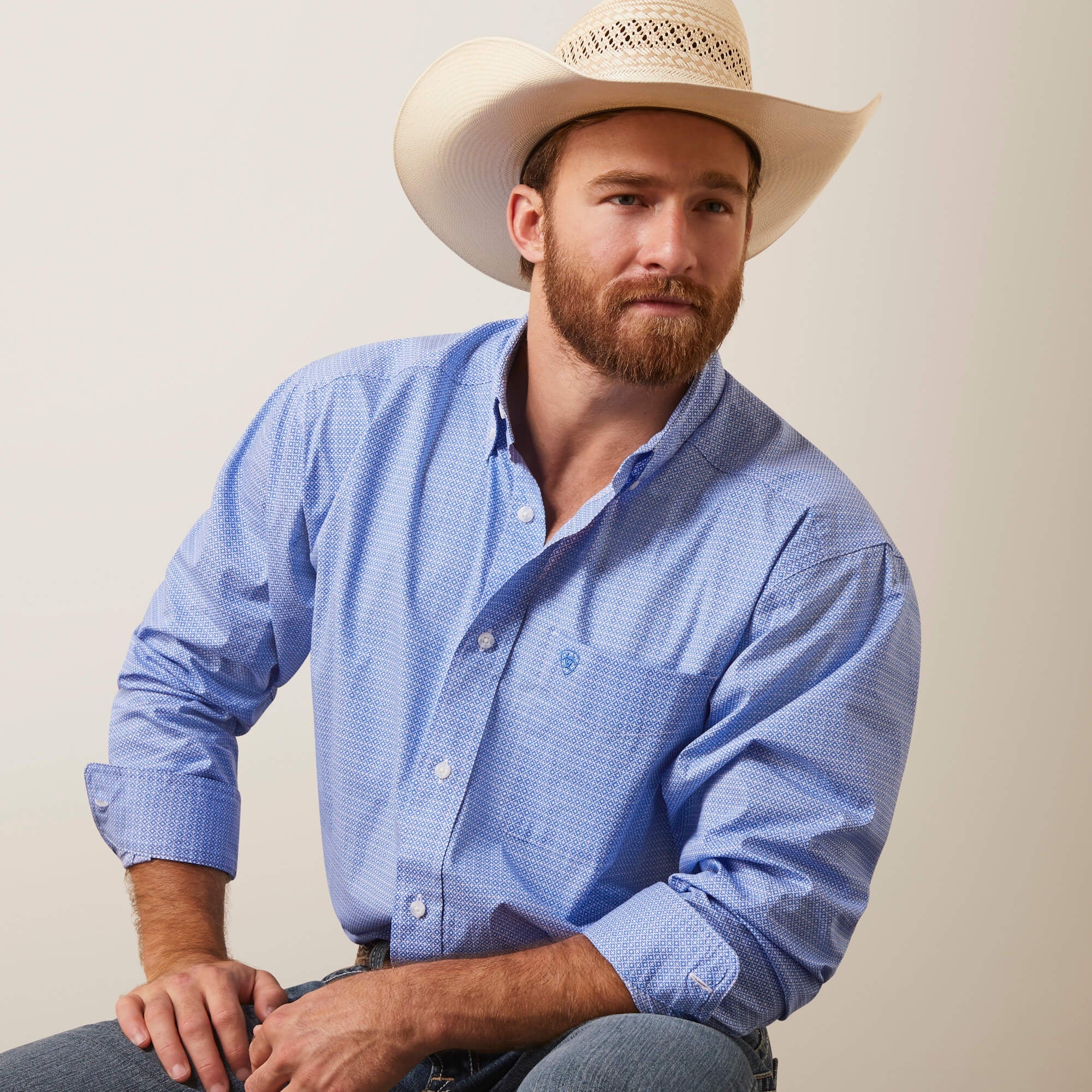 Mens Ariat Leo Classic LS Shirt - Blue / White (6939860926541)