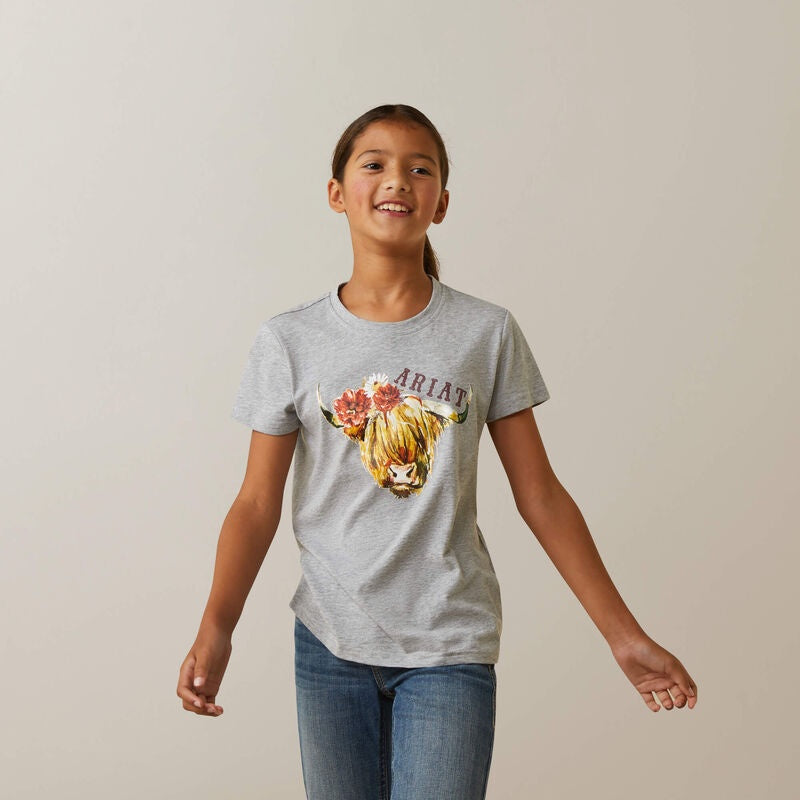 Girls Ariat Highlander Rose Tee Tshirt - Heather Grey (6913512177741)