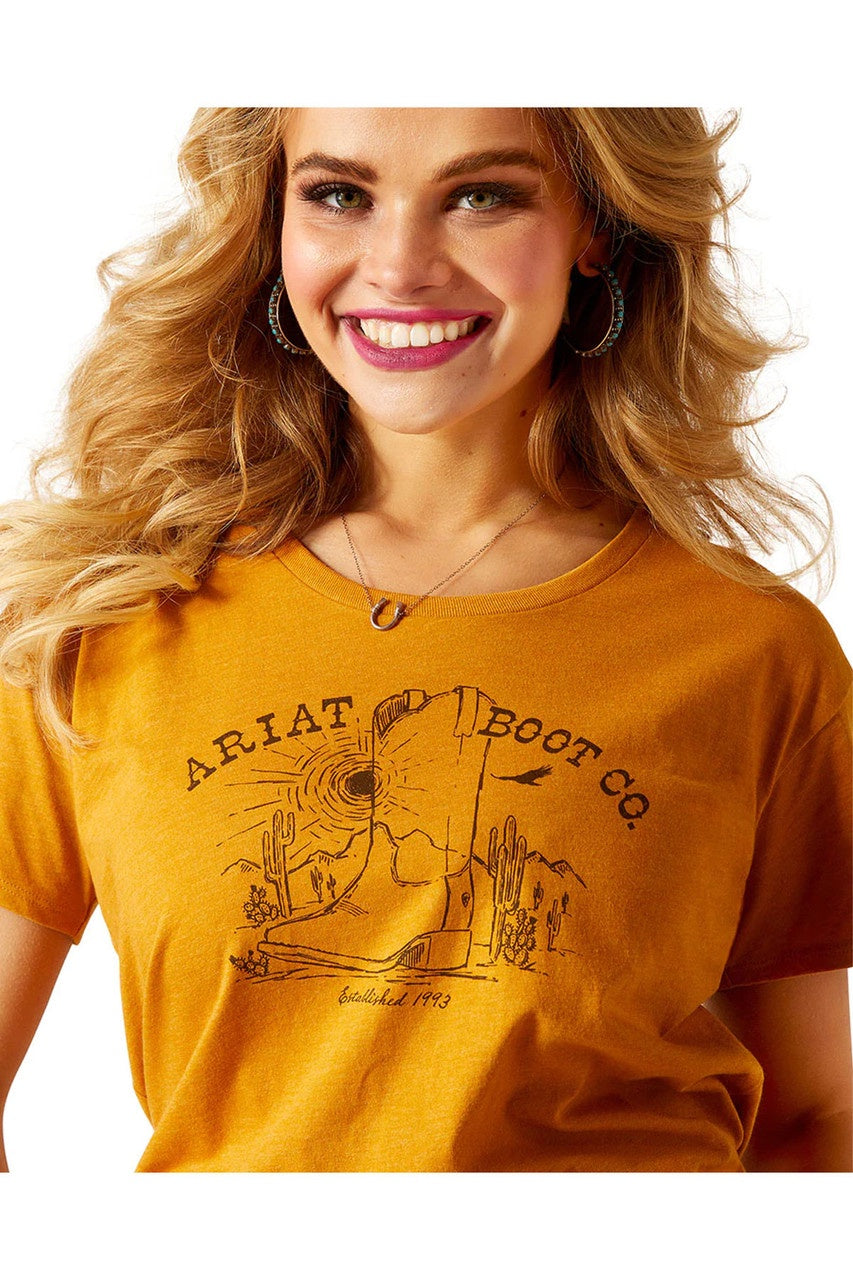 Womens Ariat Bootscape Tee Tshirt - Buckhorn Heather (6924195037261)