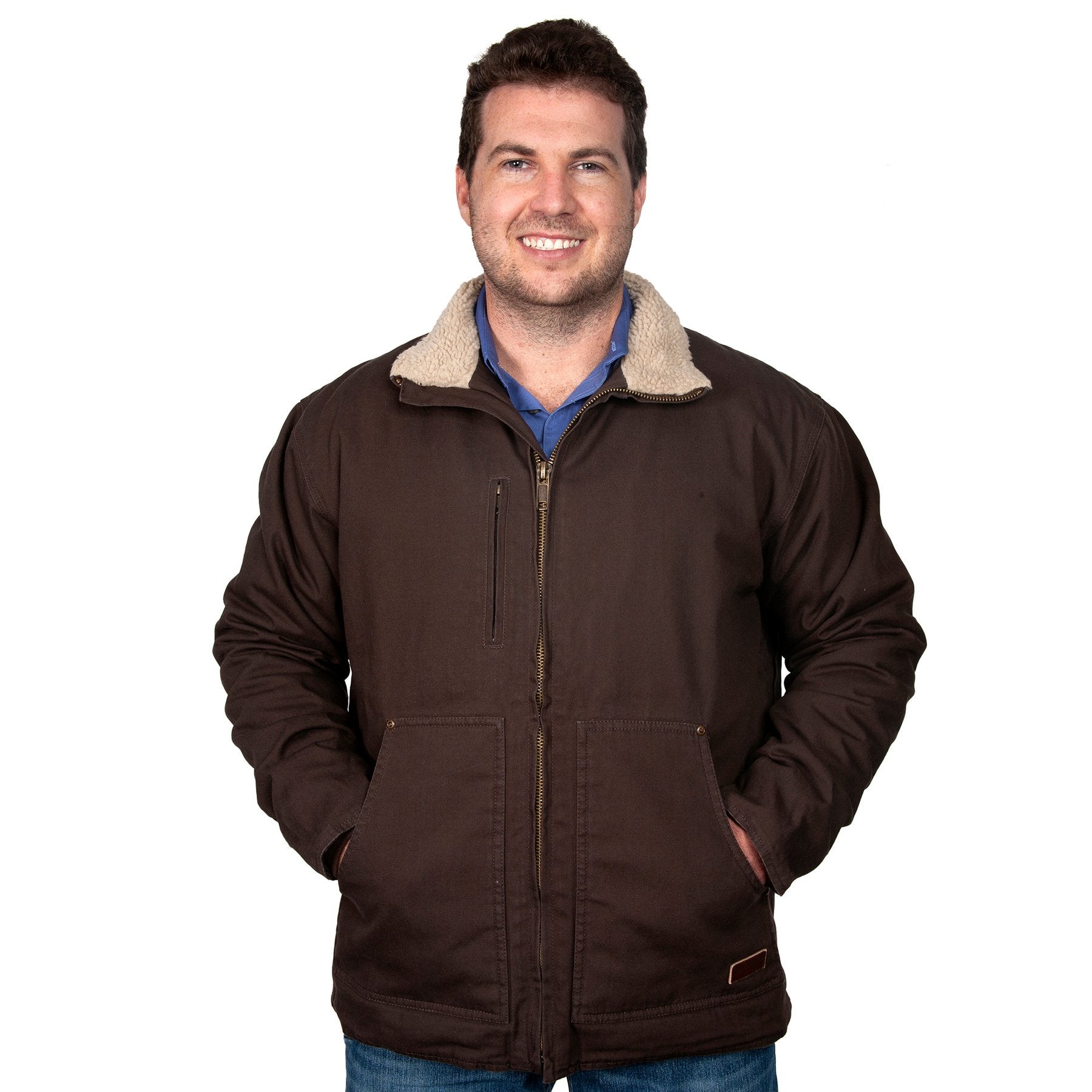 Mens Just Country Diamantina Sherpa Jacket- Choc (6611860193357)