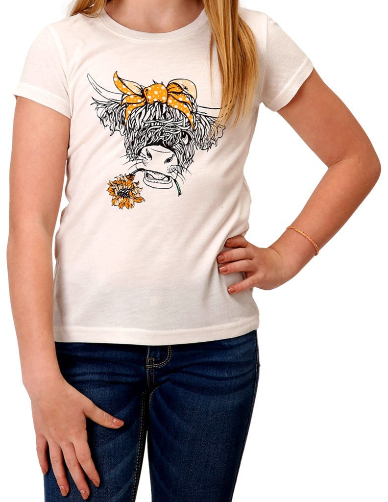 Girls Kids Roper Highland Daisy Cow Tshirt (6881992998989)