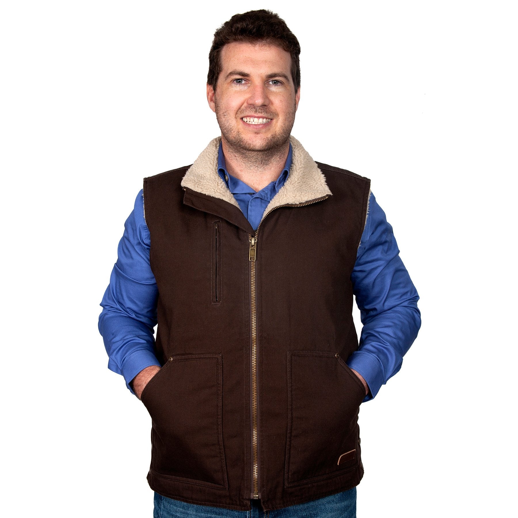Mens Just Country Diamantina Sherpa Vest - Choc (6611860422733)