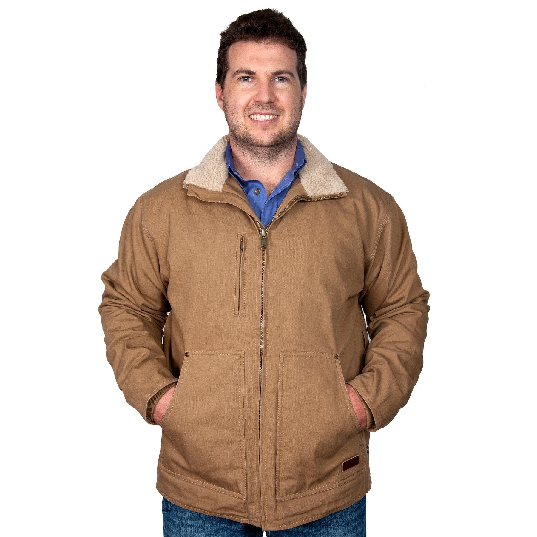Mens Just Country Diamantina Sherpa Jacket- Khaki (6611860291661)