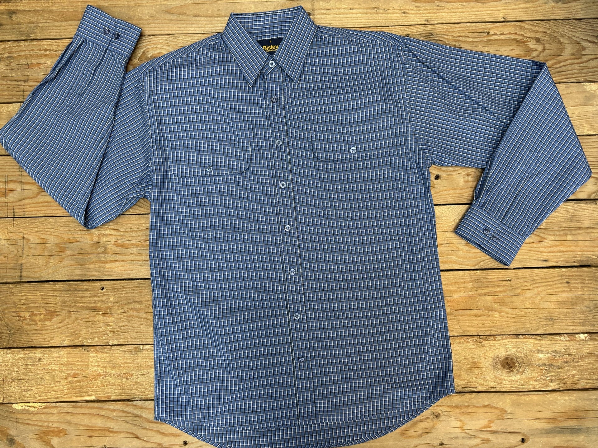 Mens Bisley Small Check LS Shirt - Blue (7012131078221)