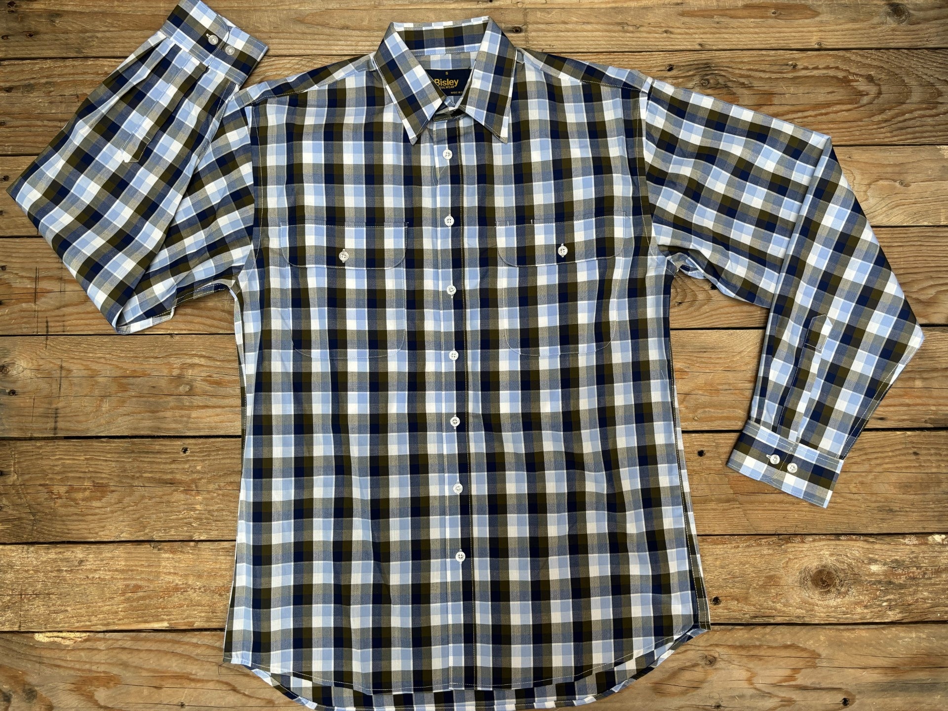 Mens Bisley Medium Check LS Shirt - Olive (7012130390093)