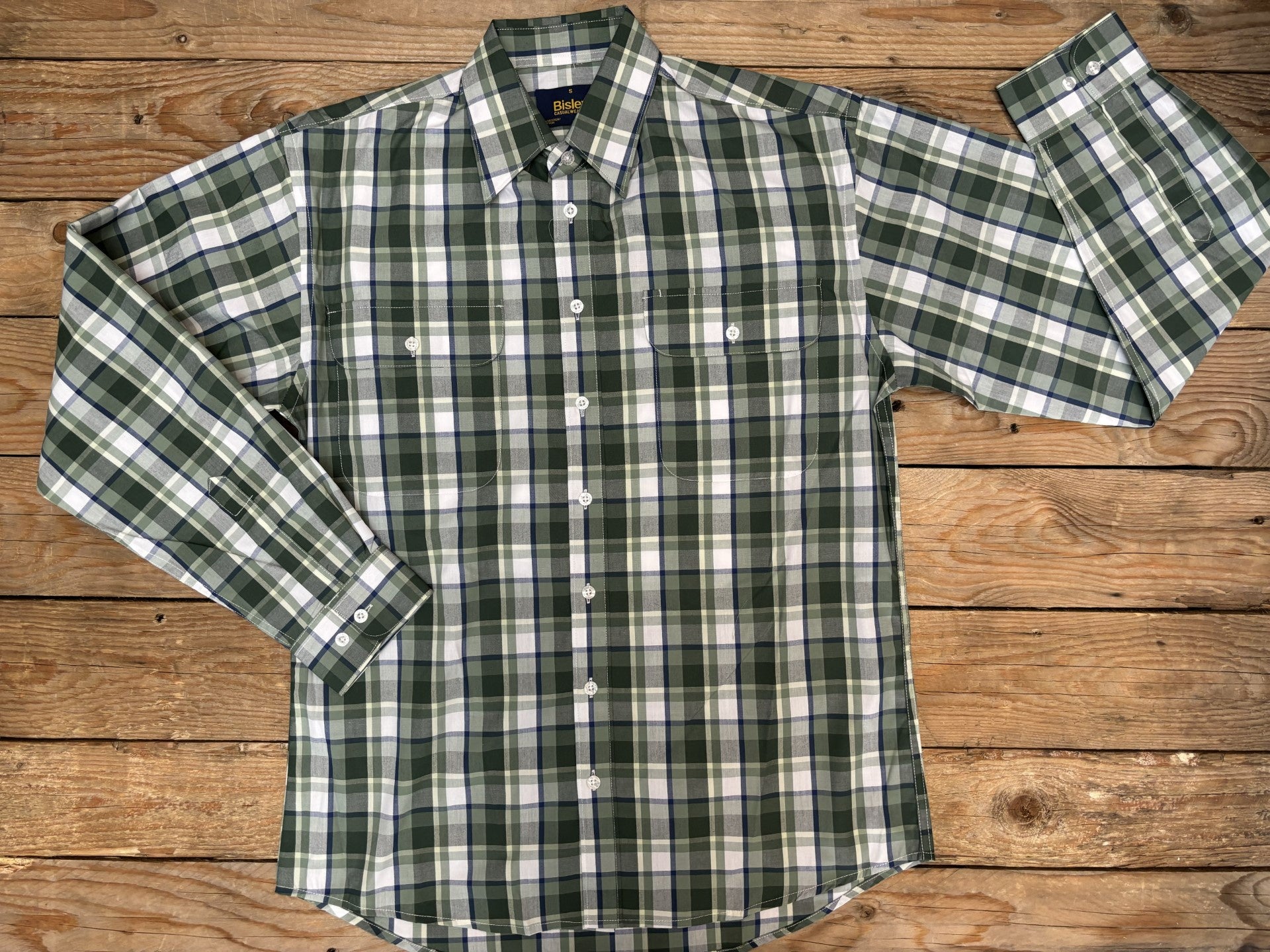 Mens Bisley Large Check LS Shirt - Green (7012128915533)