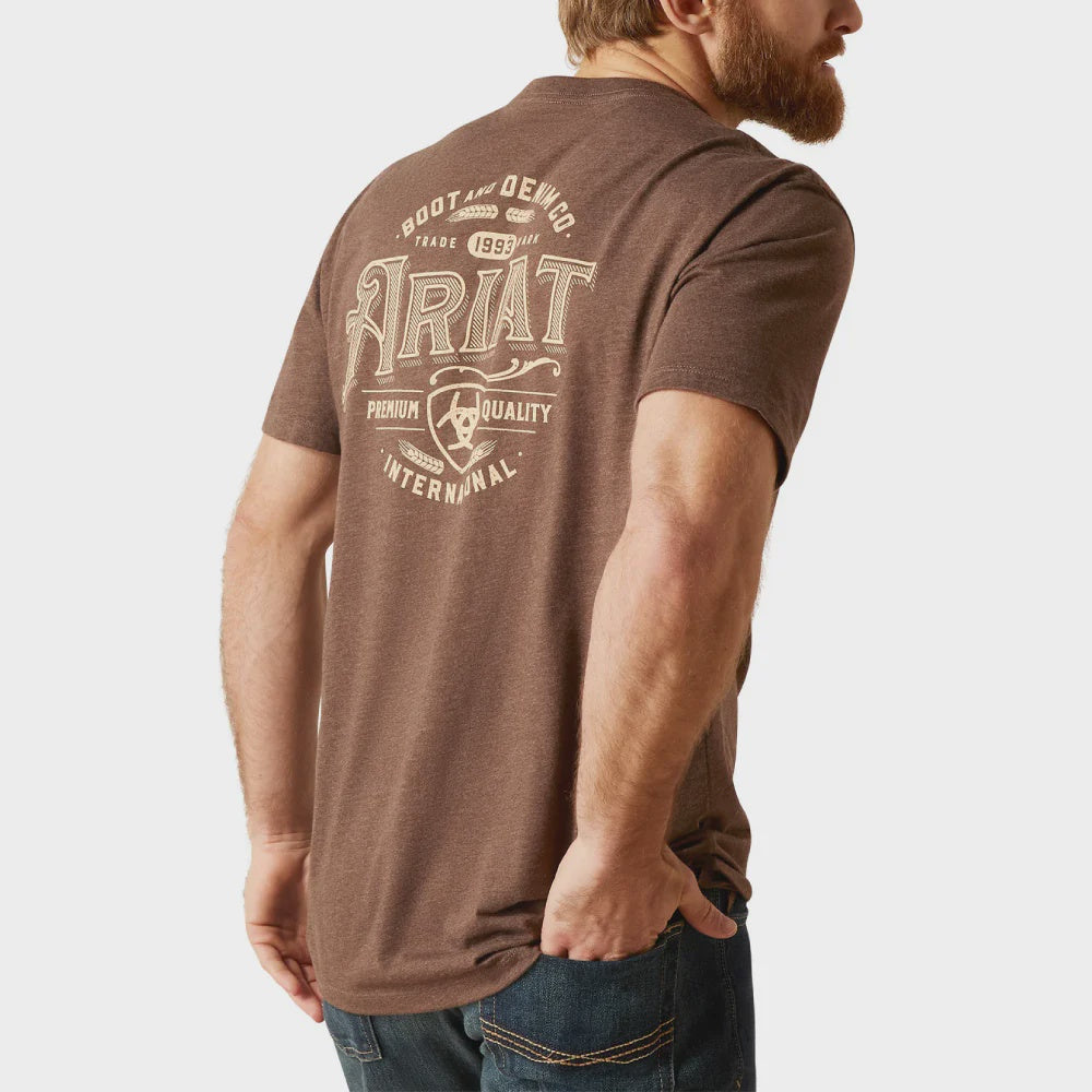 Mens Ariat Western Wheat Tee Tshirt - Brown Heather (6917253890125)