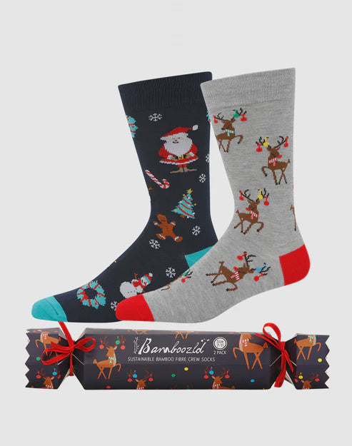 Mens Bamboozld Prancer 2pk Sock Xmas Cracker (6931566264397)
