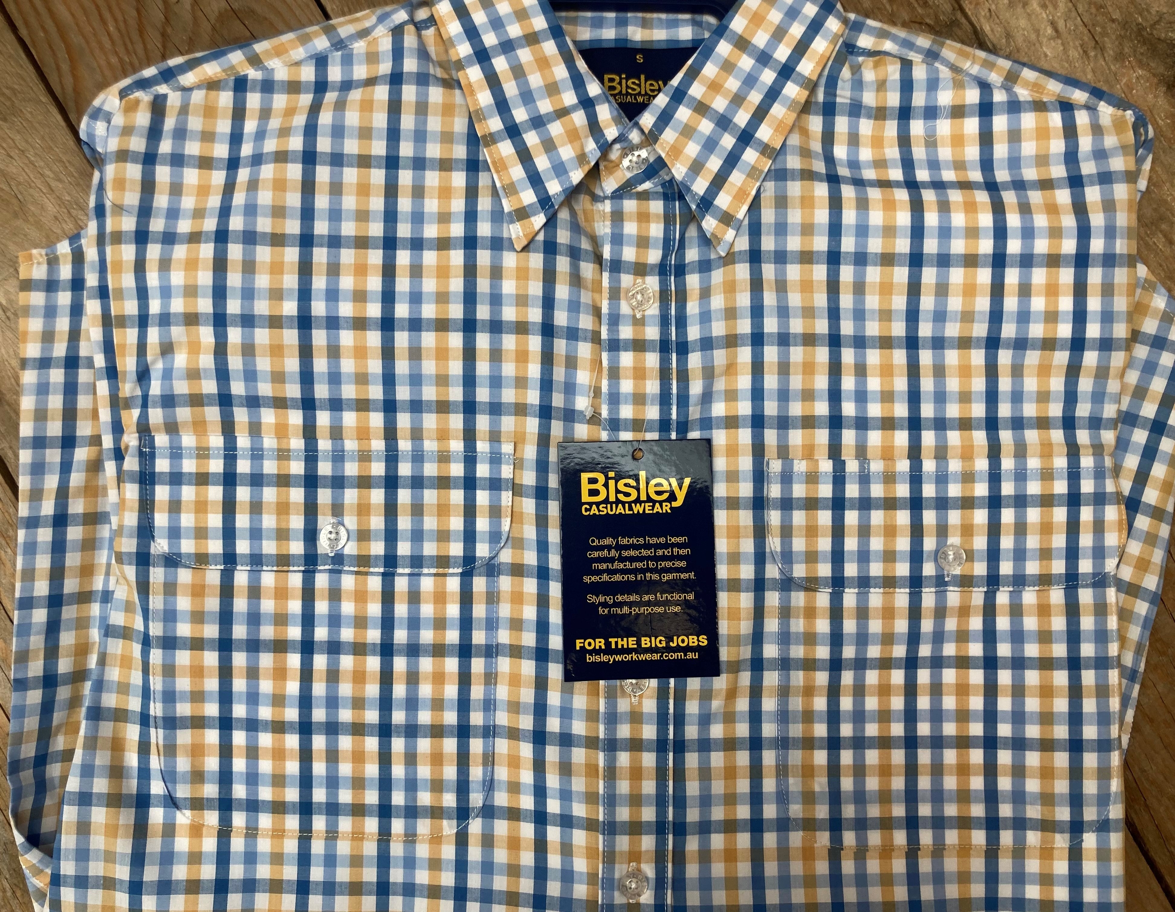 Mens Bisley Med Check Blue/Yellow LS Shirt (6904075944013)