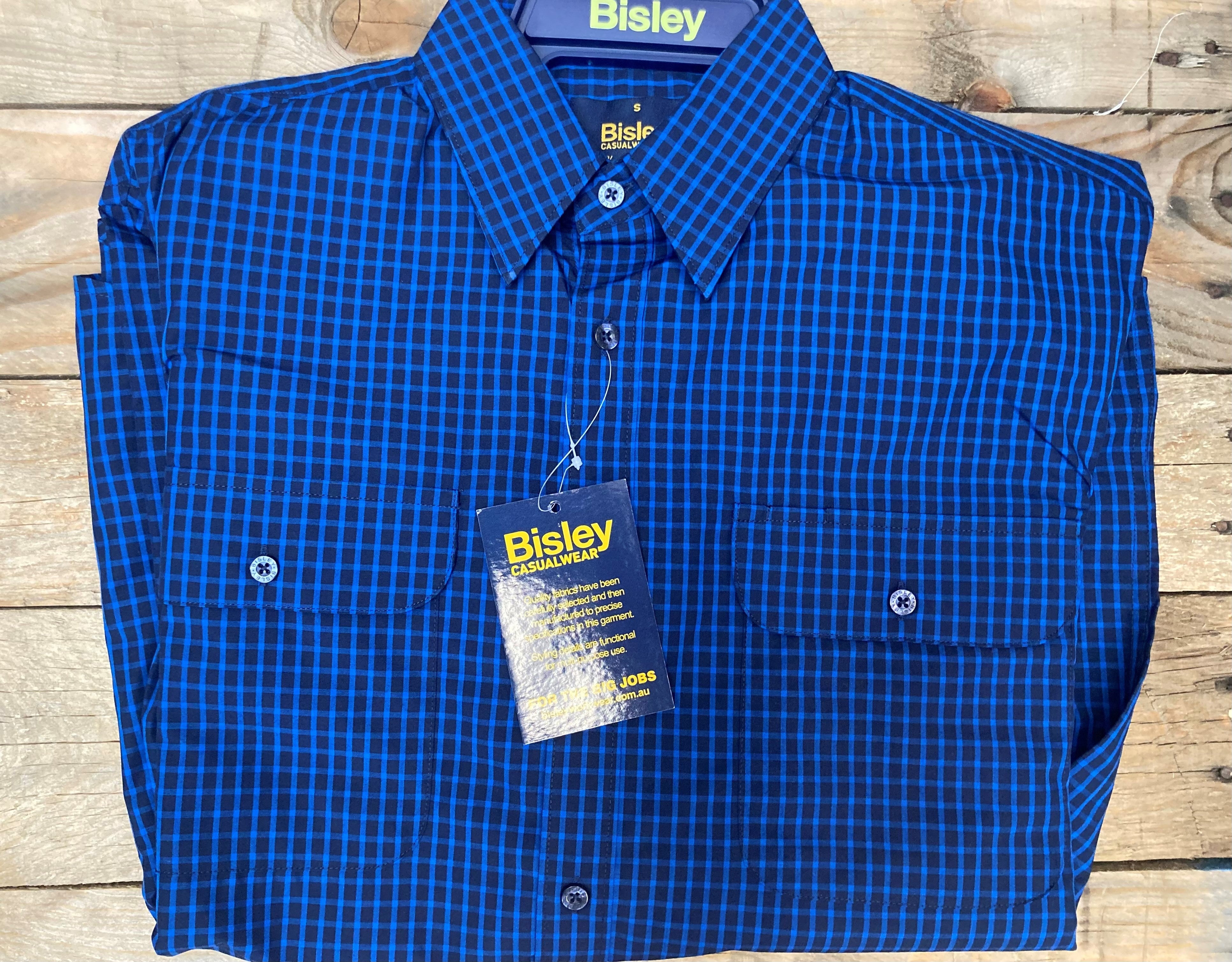 Mens Bisley Med Check Royal Blue/Black LS Shirt (6904077647949)