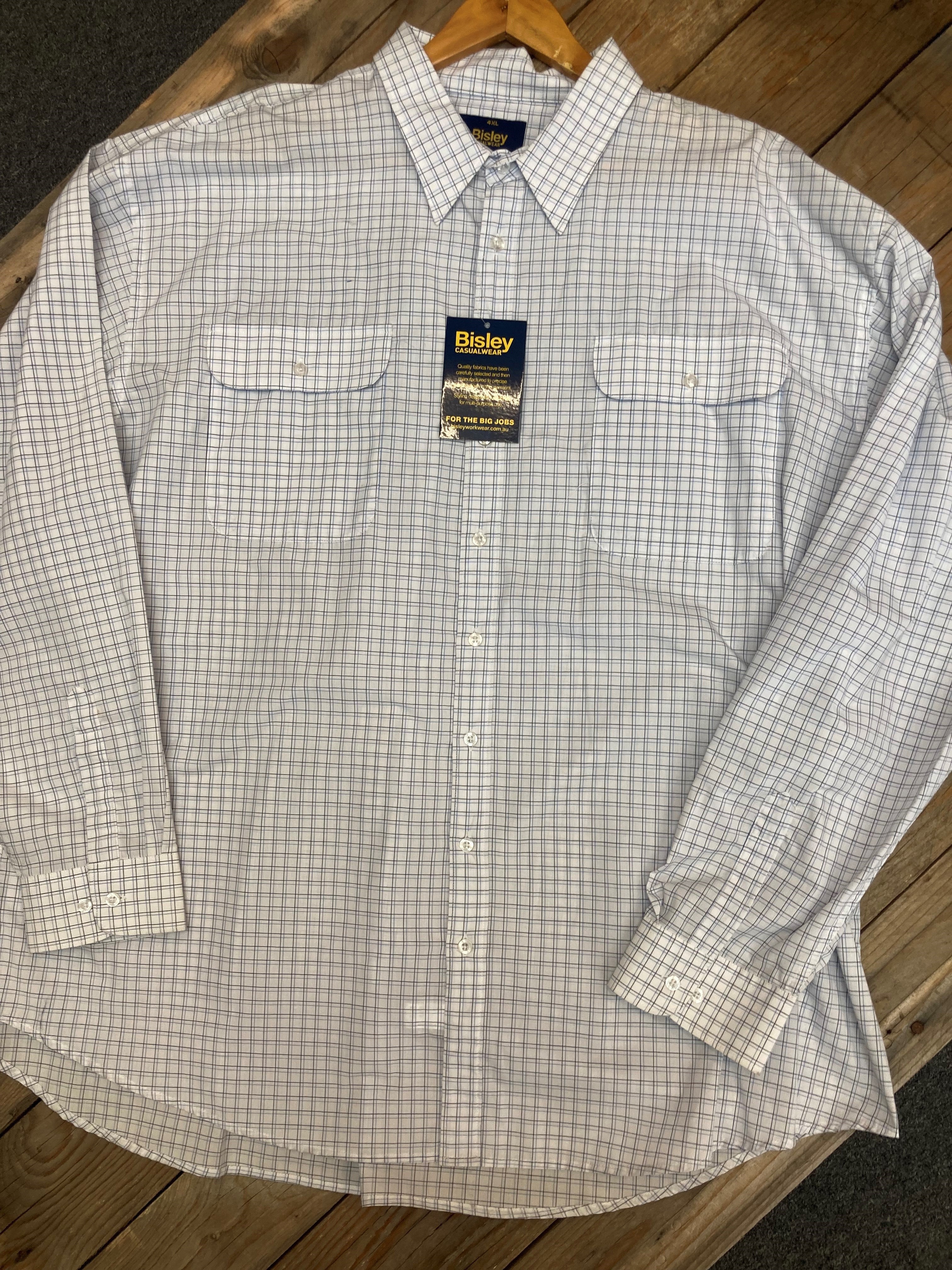 Mens Bisley L/S Med Check Shirt White (6851114860621)