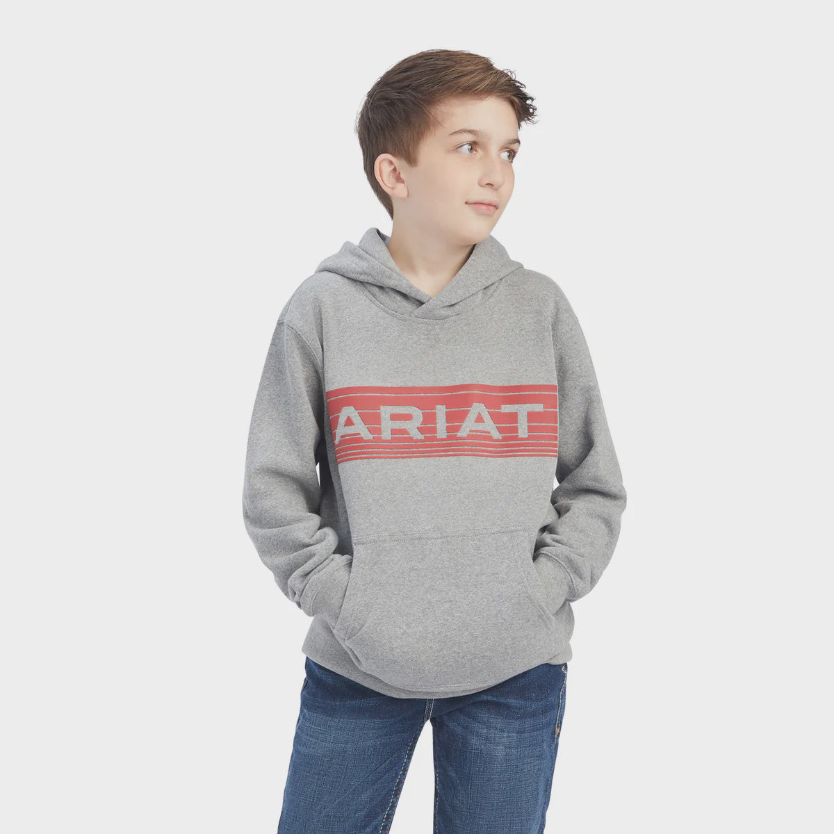 Boys Kids Ariat Basic Hoodie - Grey with Orange (6865314676813)