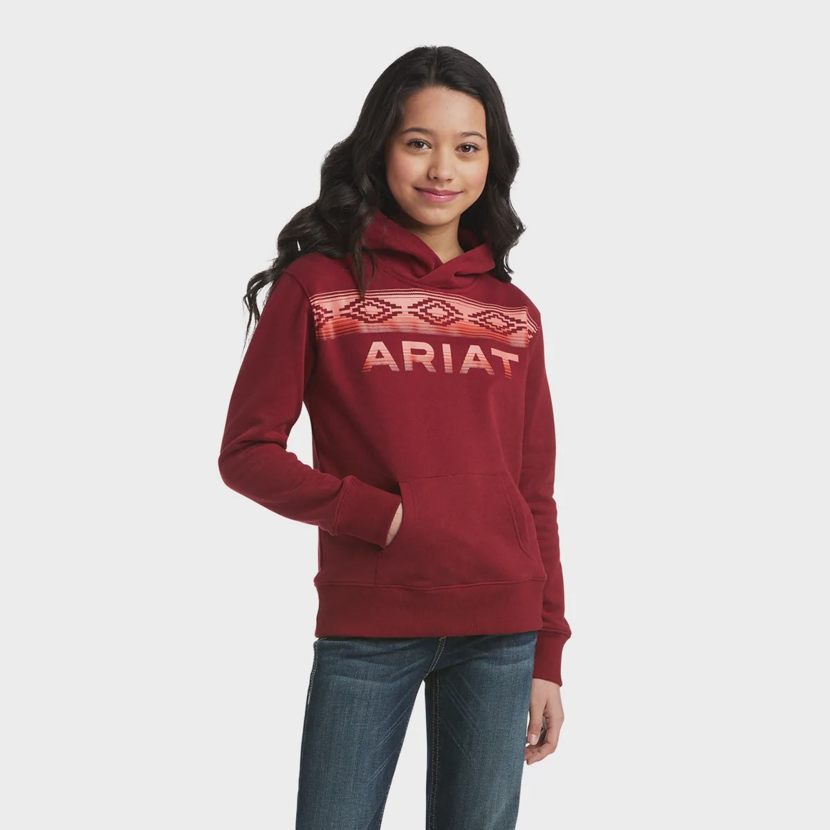 Girls Kids Ariat REAL Serape Stripe Logo Hoodie - Rhubarb (6865314742349)