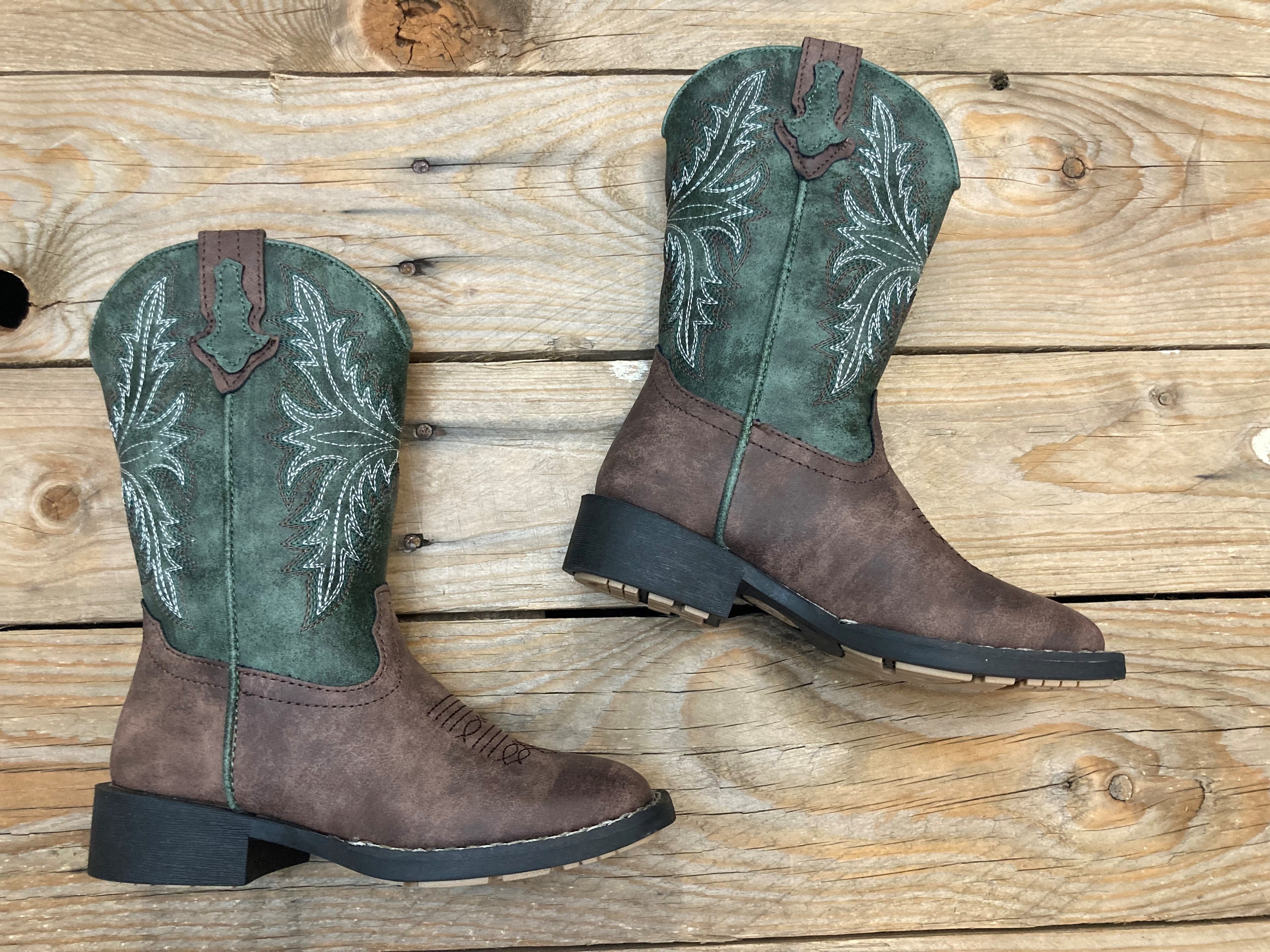 Kids Roper Jed Brown / Green Boot (6857133424717)