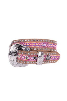 Womens Pure Western Amelia Belt - Tan / Pink (6895087714381)