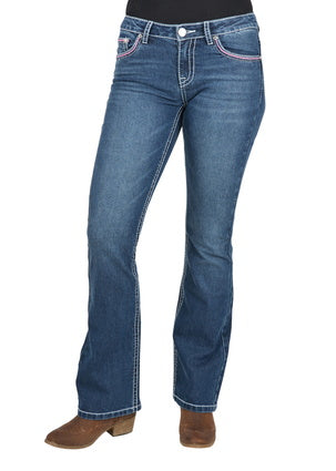 Womens Pure Western Willa Mid Rise Bootcut Denim Jean 32 Leg (6756831658061)
