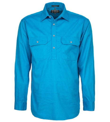 Mens Pilbara L/S Half Button Workshirt - Azure (6884594057293)