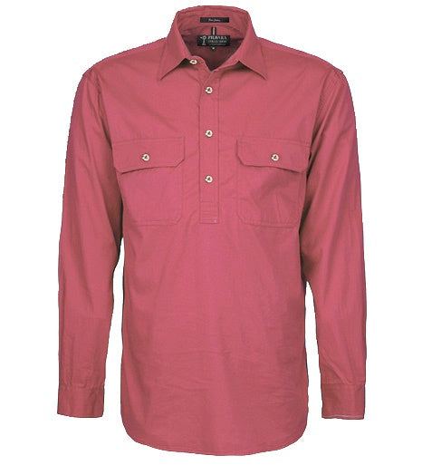 Mens Pilbara L/S Half Button Workshirt - Canyon (6969329942605)