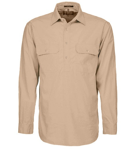 Mens Pilbara L/S Half Button Workshirt - Clay (6884594122829)
