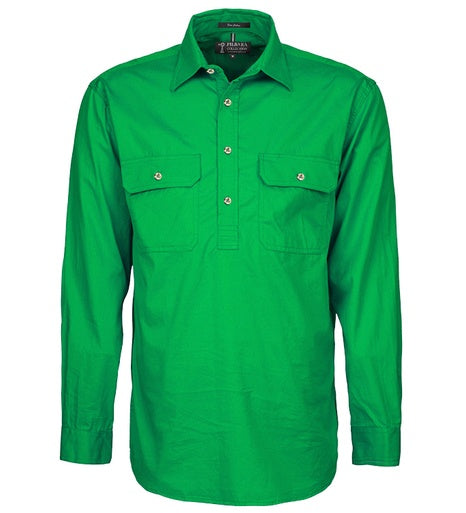 Mens Pilbara L/S Half Button Workshirt - Emerald (6884594188365)