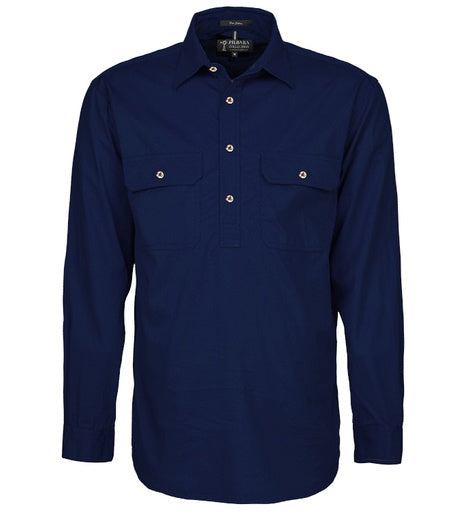 Mens Pilbara L/S Half Button Workshirt - French Navy (6884594090061)