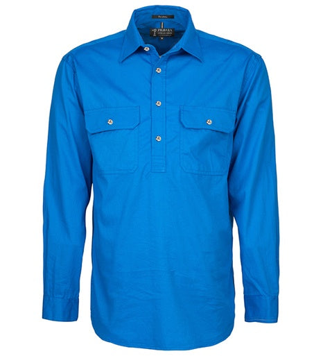 Mens Pilbara L/S Half Button Workshirt - Light Blue (6884594253901)