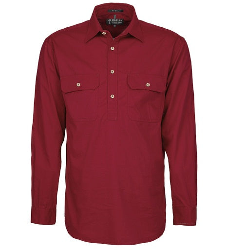 Mens Pilbara L/S Half Button Workshirt - Ochre (6884594221133)