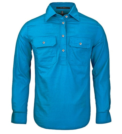 Womens Pilbara L/S Half Button Workshirt - Azure (6884976984141)