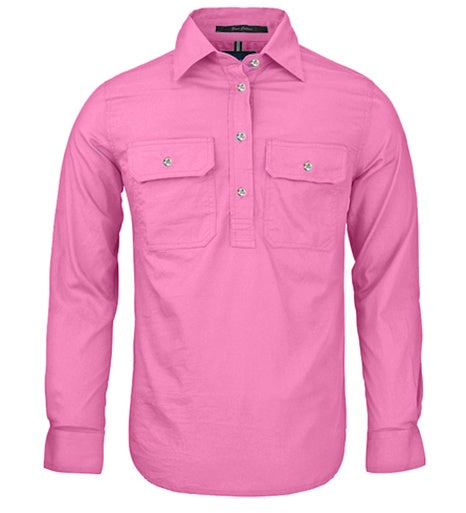 Womens Pilbara L/S Half Button Workshirt - Blush (6884977442893)