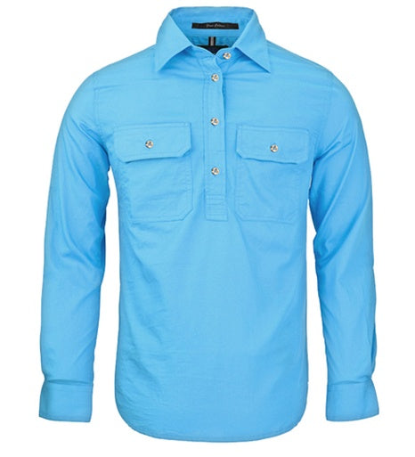 Womens Pilbara L/S Half Button Workshirt - Cornflower (6884977082445)