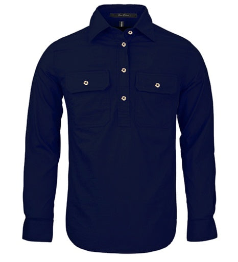 Womens Pilbara L/S Half Button Workshirt - French Navy (6884977377357)