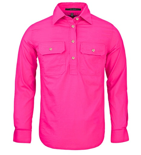 Womens Pilbara L/S Half Button Workshirt - Fuschia (6884977475661)