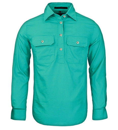 Womens Pilbara L/S Half Button Workshirt - Jade (6884977115213)