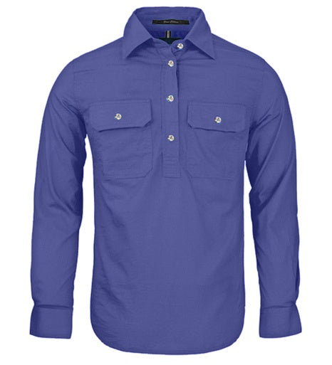 Womens Pilbara L/S Half Button Workshirt - Lavender (6884977049677)