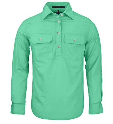 Womens Pilbara L/S Half Button Workshirt - Mint (6884977147981)