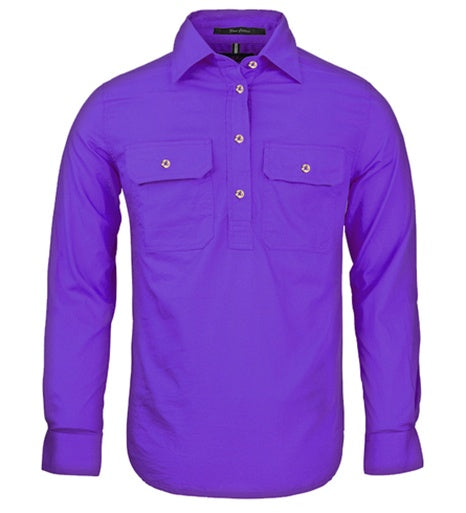 Womens Pilbara L/S Half Button Workshirt -Purple (6884977246285)