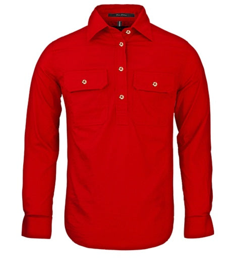 Womens Pilbara L/S Half Button Workshirt - Red (6884977311821)