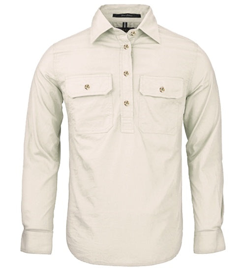 Womens Pilbara L/S Half Button Workshirt - Stone (6884977410125)