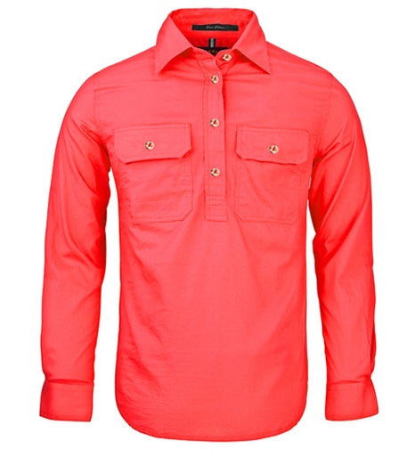 Womens Pilbara L/S Half Button Workshirt - Watermelon (6884977016909)