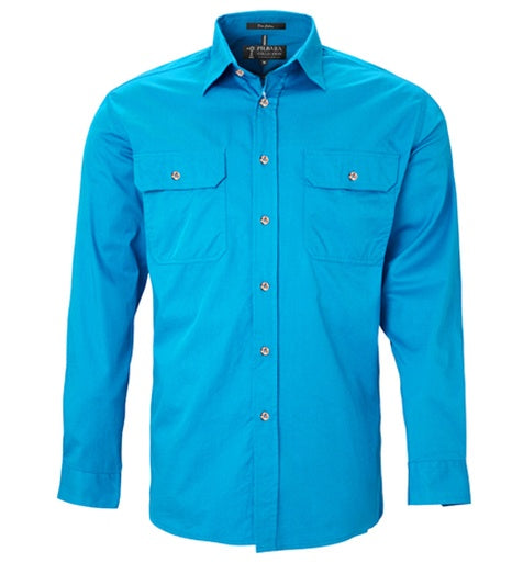 Mens Pilbara L/S Full Button Workshirt - Azure (6884590649421)