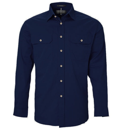 Mens Pilbara L/S Full Button Workshirt - French Navy (6884590846029)
