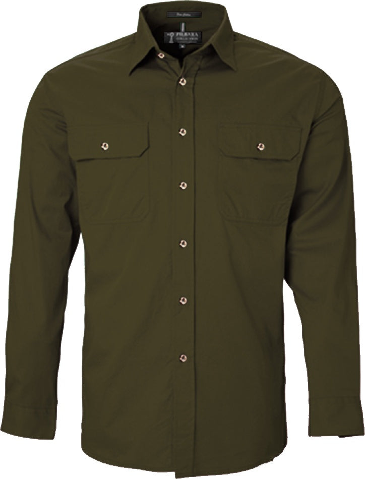Mens Pilbara L/S Full Button Workshirt - Olive (6884591009869)