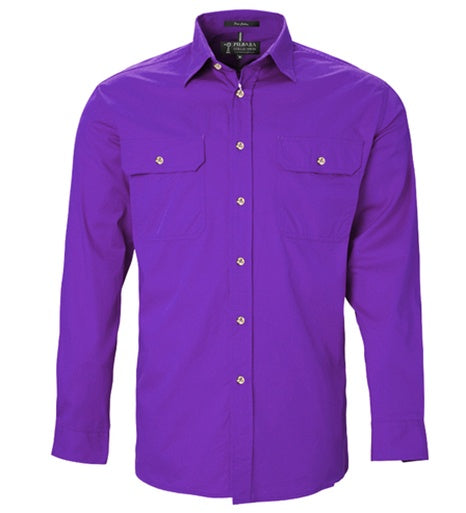 Mens Pilbara L/S Full Button Workshirt - Purple (6884591042637)
