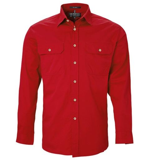 Mens Pilbara L/S Full Button Workshirt - Red (6884591075405)