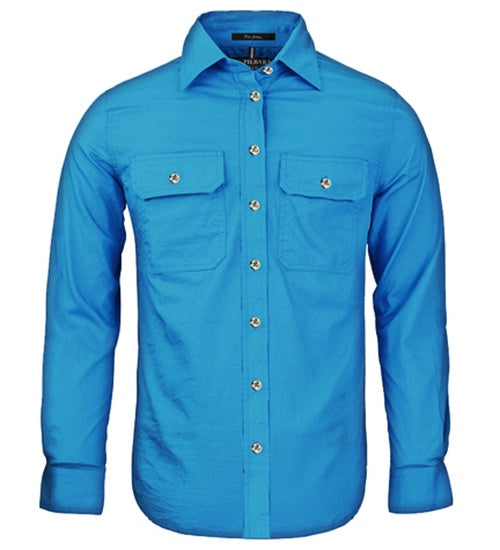 Womens Pilbara L/S Full Button Workshirt - Azure (6884976590925)